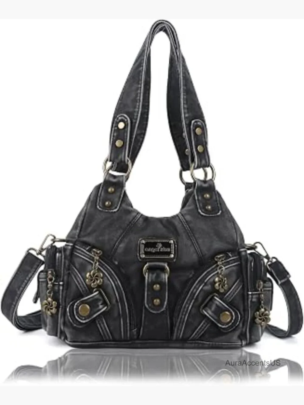Small Hobo Shoulder Bag Vegan Leather Multi-Pocket Tote with Zipper